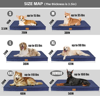Patas Lague Orthopedic Large Dog Bed Pet Sofa Mat 56''X40'' Navy Blue | Egg-Crate Foam Dog Couch For Large Sized Dogs, Waterproof Removable Washable Cover, Soft Pet Crate Bed With Nonskid Bottom