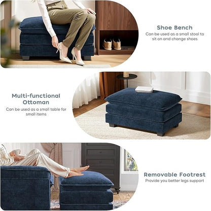 SweetGO corporation 40" Chenille Lounge Chair for Reading, Modern Couch Cozy Sofa Bed, Upholstered Living Room Single Sofa Accent Chair with Ottoman Set of 2, Blue