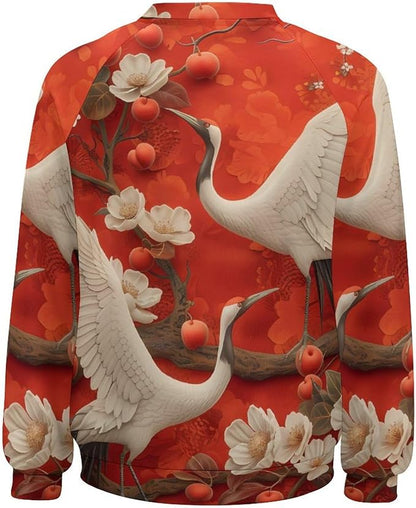 Womens Long Sleeve Tops Y2k Japanese Art Print Sweatshirts Fall Pullover for Women Crewneck Vintage Shirts Boho Tops