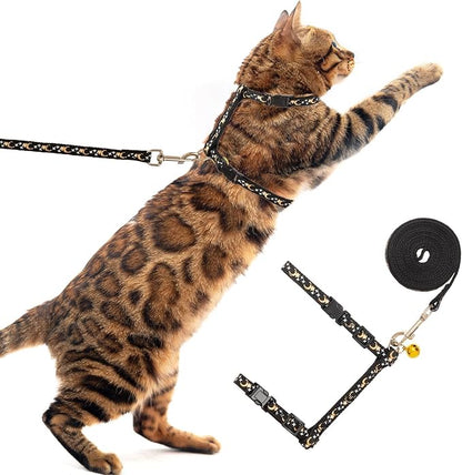 PUPTECK Adjustable Cat Harness and Leash Set Escape Proof Kitten Strap Collar for Walking Travel, Moon&Star