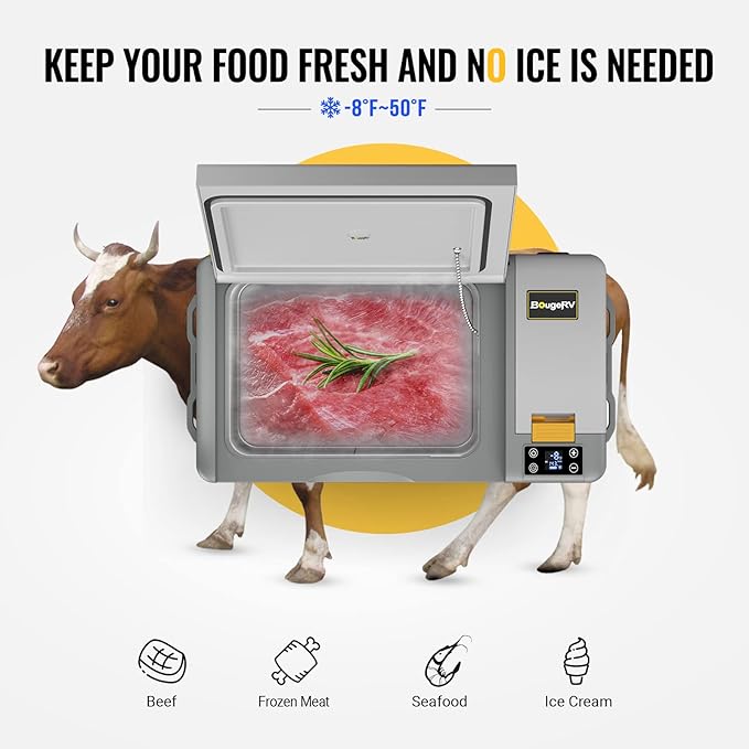 BougeRV 12 Volt Refrigerator, CRPRO 30 Quart 12V Car Fridge, Portable Freezer