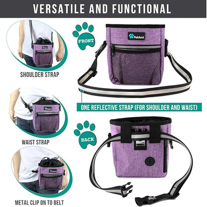 PetAmi Dog Treat Pouch, Pet Treat Pouch for Training, Dog Walking Bag Holder for Kibbles, Pet Food Toy, Dog Trainer Essentials Supplies, Poop Bag Dispenser, 3 Ways to Wear (Purple)
