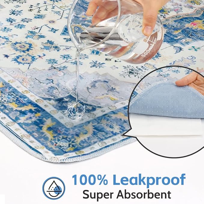 Washable Pee Pads for Dogs, 2 Pack Reusable Puppy Training Pads 48"x48" Super Absorbent Waterproof Dog Training Pads, Non-Slip Potty Pads, Whelping Pads Litter Mat Blue Medallion