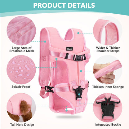 Lukovee Dog Backpack Carrier, Legs Out Easy-fit Dog Front Carrier for Small Medium Dogs, Adjustable Hands Free Dog Chest Carrier for Hiking Cycling (Pink,Medium)