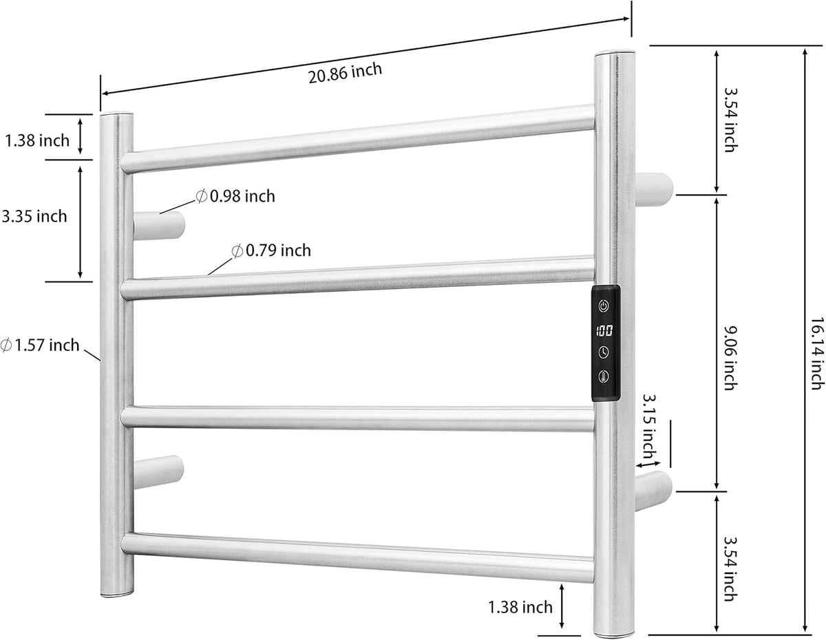 KEG Smart WiFi Towel Warmer Wall Mounted with Built-in Timer and Temperature Adjust Control, 4 Bars Electric Stainless Steel Heated Towel Racks for Bathroom Polish Chrome