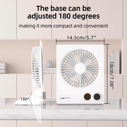 VEMONT 180°Foldable Portable Personal Fan Built-in 5000mAh Rechargeable Battery