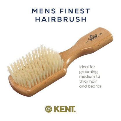 Kent OG4 Rectangular Beachwood Gentlemen's Hair Brush and Facial Brush for Beard Care - Exfoliating Natural Boar Bristle Brush for Mens Grooming, Hair Care, and Beard Straightener for Men's Skin Care