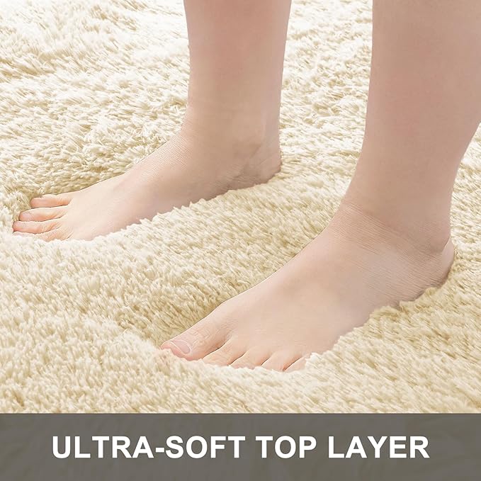 OLANLY 5x7 Machine Washable Large Area Rugs for Living Room, Bedroom, Soft Fluffy Shaggy Bedside Rug, Indoor Floor Carpet for Kids Girls and Boys, Dorms, Nursery, Home Decor Aesthetic, Cream