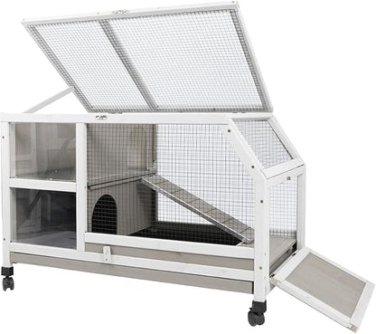 Gowoodhut Indoor Rabbit Hutch - 36''L Outdoor Wooden Bunny Hutch with Wheels Rabbit Cage Guinea Pig Cages Removable Pull Out Tray, Ramp, Hideout, Small Animals Pet House Hamster Ferret for Bunny Cage