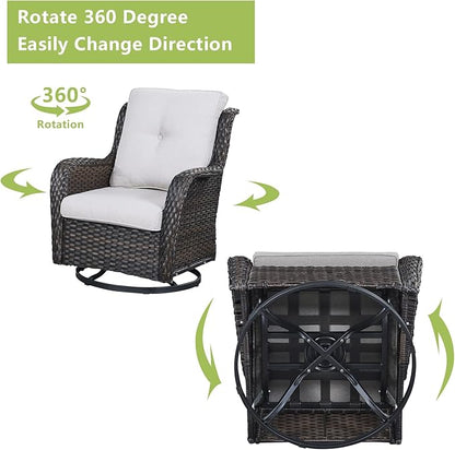 Rilyson Wicker Patio Furniture Set - 6 Piece Rattan Outdoor Sectional Conversation Sets with 2 Swivel Rocking Chairs,2 Ottomans,1 Sofa and 1 Coffee Table for Porch Deck Garden(Brown/Beige)