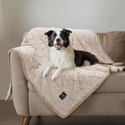 Waterproof Pet Blanket, Liquid Pee Proof Dog Blankets for Sofa Bed Couch, Reversible Sherpa Fleece Furniture Protector Cover for Small Medium Large Dogs Cats,Beige-Thicken X-Large（85" x 57"）