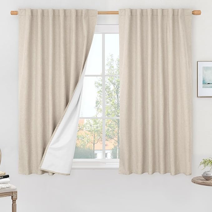 LAMIT Linen 100% Blackout Window Curtains