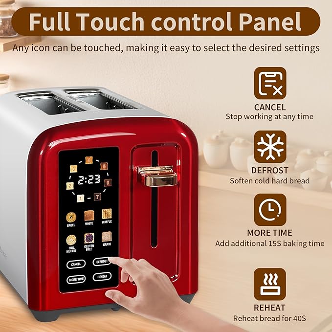 SEEDEEM Toaster 2 Slice, Full Touch Control Stainless Toaster, LCD Display