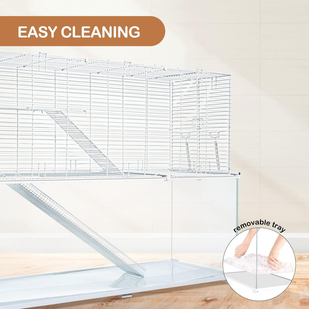 OIIBO 3 Tiers Large Hamster Cages, Glass Hamster Cage Habitat with Openable Wire Topper, Gerbil Cage with Two Ladders Ramps and Removeable Waterproof PVC Tray, Easy to Clean