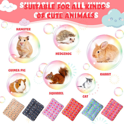 Yulejo 6 Pieces Guinea Pig Bed Mats with Cleaning Dustpan Brush Washable Plush Cage Lines Soft Fleece Sleeping Bedding Pads for Hamster Bunny Chinchilla Squirrel Small Animals (Cool Color, Star)