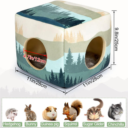 Bienbee Guinea Pig Hideout, Washable Guinea Pigs House Cozy Guinea Pigs Bed for Small Pet Bunny/Rabbit/Hamster/Chinchilla Guinea Pig Accessories Forest Landscape
