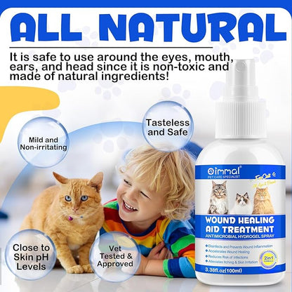 Cat Wound Care Spray - Wound Healing Aid Treatment for Cats Helps with Skin Repair for Wounds, Cats Irritated Skin & Itchy Skin, Scratching | Cats Supplement | Gentle Wound Care Spray - 3.38 Fl.oz