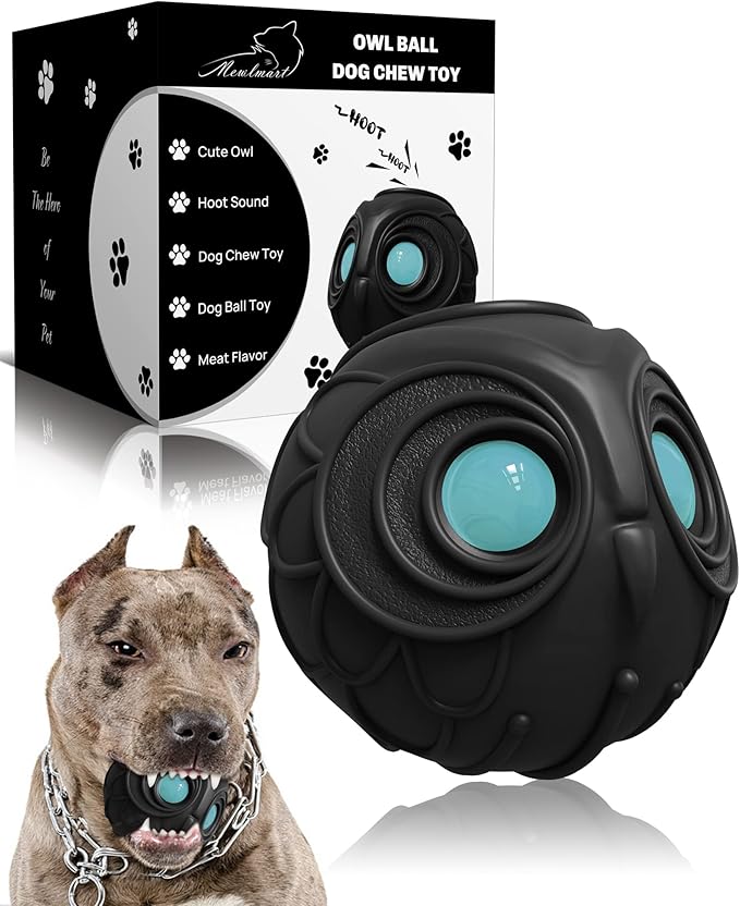 Mewlmart Giggle Ball for Dogs Owl Toys for Aggressive Chewers Punching Balls Gift for Dog Medium Large Dogs Ball Natural Rubber Cute Fun Owl Hoot (Death Knight)