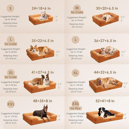 EHEYCIGA Orthopedic Dog Beds for Large Dogs, Waterproof Memory Foam Large Dog Bed with Sides, Non-Slip Bottom and Egg-Crate Foam Pet Couch Bed with Washable Removable Cover,Pumpkin Orange