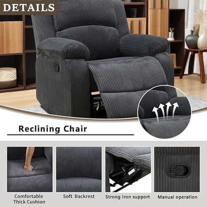 A Ainehome Recliner Sofa Set Loveseat Chair Furniture Sofa Set Living Room Furniture Set Grey Corduroy for Living Room/Small Space/Rv/House/Office/Theater Seating (A-Dark Grey Corduroy, Chair)