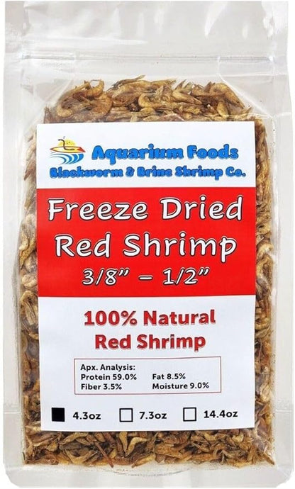 Aquatic Foods Inc. Red Shrimp, 3/8" to 1/2" Floating Freeze Dried Red Shrimp for All Tropical Fish, Cichlids, Medium Size Catfish, Marines, Pond Fish, Turtles, Hamsters, Rodents…4.3oz Clear Bag