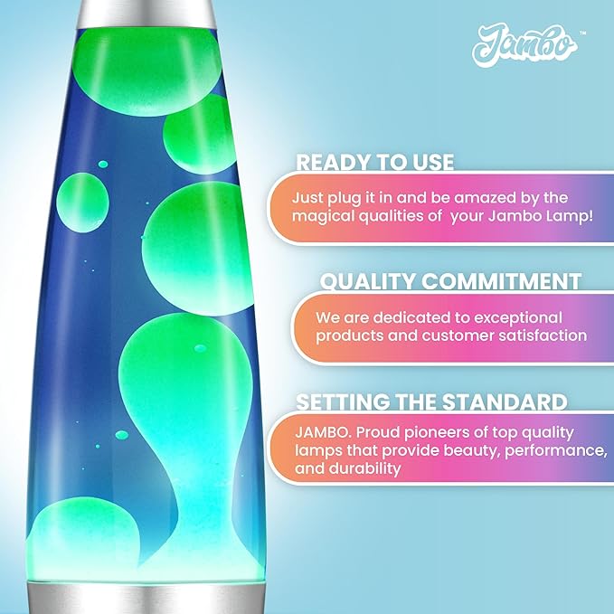 JAMBO 16" Beautiful Lamp- Blue with Yellow/Green Wax, Relaxing Liquid Light, Night Light Nightlight, Home Decor Living Room Office Bedroom Lamp for Adults Teens Kids, Magma Motion