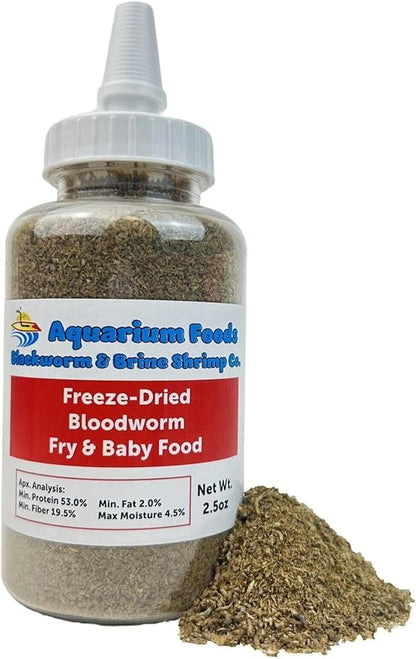Aquatic Foods Inc. Freeze-Dried Bloodworm Powder & Particles for Tropical Fish Fry, Babies, Guppies, Tetras, Bettas, Nano Fish…2.5oz Squeeze Bottle