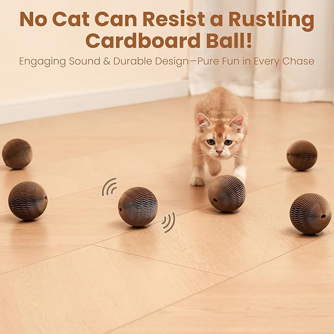 6-Pack Cardboard Cat Ball Toy with Bell – Interactive Cat Toy for Chasing, Batting, and Exercise – Durable & Irresistible Fun for Cats