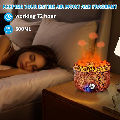 BOHOFAM Essential Oil Diffuser 500ML, Volcano and Flame Diffuser/Humidifier 2
