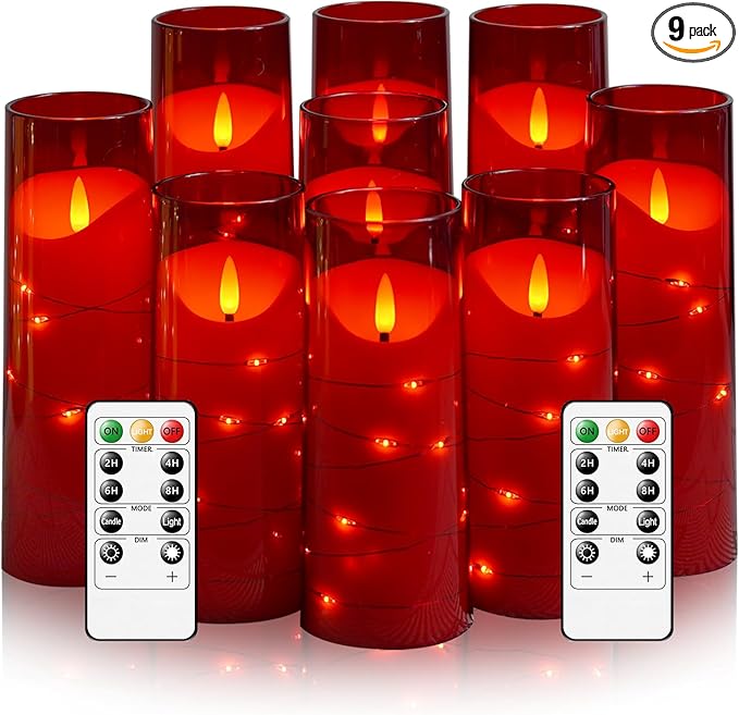Flameless Candles with Embedded Star String, Battery Operated LED Pillar