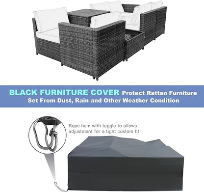 HAPPYGRILL 8 Pieces Patio Conversation Set Outdoor Rattan Furniture Set Sectional Wicker Sofa Set with Cushions and Storage Table for Backyard Garden Poolside
