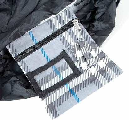 Jeffers Poplar Head Grooming Bag – Horse Grooming Organizer Tote with Pockets for Brushes, Tools, Clippers, Shampoo, Detangler – Stable Barn Kit Carrier for Horses, Pets, Hamilton Blue & Slate Plaid