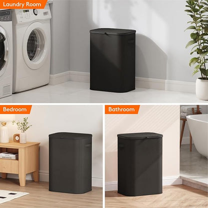 Lifewit 85L Laundry Basket with Lid, Large Laundry Hamper with Plastic Handles and Removable Bag, Foldable Tall Dirty Clothes Hampers for Laundry for Laundry Room, Bedroom, Bathroom, Dorm, Black