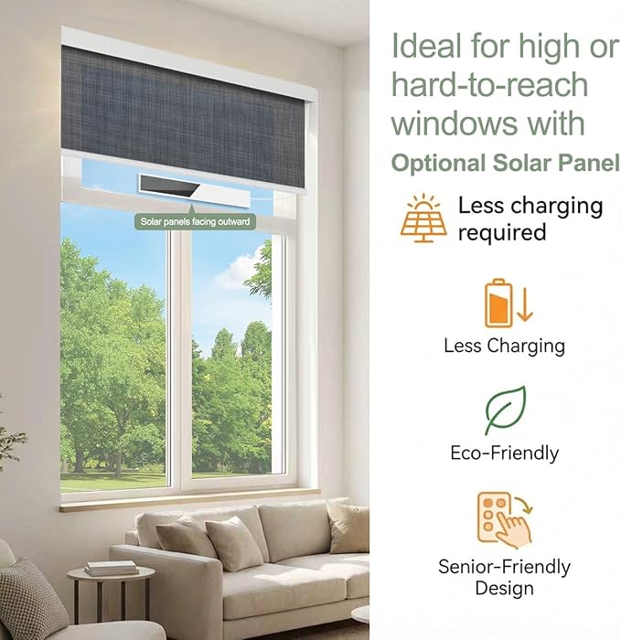 Tipiace Motorized Blinds with Remote Window Roller Shade Wireless Rechargeable