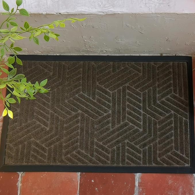 XADP Front Door Mat 47"x32" Indoors Outdoors Welcome Mats, Waterproof Non-Slip Rubber Backing Heavy Duty Doormat Outside Entrance, Low Profile Entryway Rugs Floor Mat for Patio, Pattern B Brown
