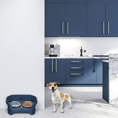 Neater Pet Brands Neater Feeder Deluxe Mess Proof Dog Bowls Elevated for Small Dogs Under 19 lbs, Made in USA, No Spill Raised Dog Food Bowl Stand Feeding Station, Food and Water Bowl Set, Dark Blue