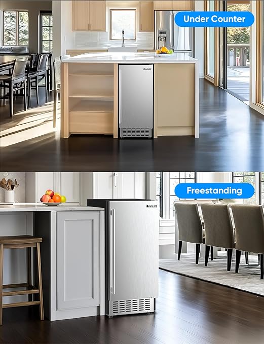 Coolski 15" W Commercial Under Counter Ice Maker Machine, 80 Lbs/Day, Bulit-in