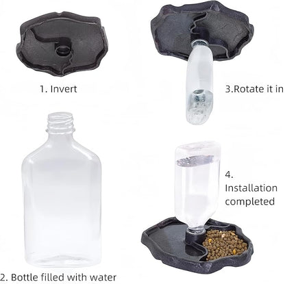 17oz 2 in 1 Terrarium Tank Reptile Food Feeders Bowl, Water Feeder Automatic Water Dispenser Waterer Feeding Accessories, for Geckos Lizards Turtle Bearded Dragons (Dark Brown)