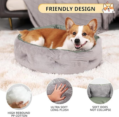 Dual-Sided Pet Bed for Medium Dogs & Large Cats, Reversible Dog Bed with Warm Plush & Cool Oxford Fabric, Ultra-Comfort Supportive Washable Cat Bed, Non-Slip Bottom, Grey 25x25 Inch