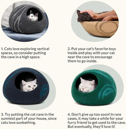 MEOWFIA Cat Cave – Premium Felt Cat Bed for Indoor Cats, Handmade 100% Merino Wool (Medium, Slate Grey)