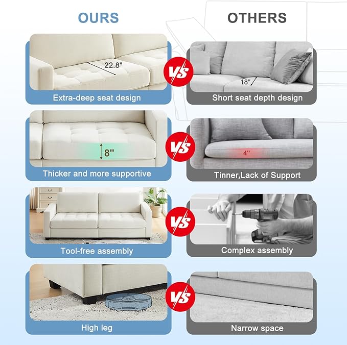 90" Modern Sofa Couches for Living Room, 3 Seater Sofa Tool-Free Setup, Comfy Chenille Couches with Extra Large Seat Width & Depth, Removable Cover, Oversized Loveseat for Small Space, Apartment
