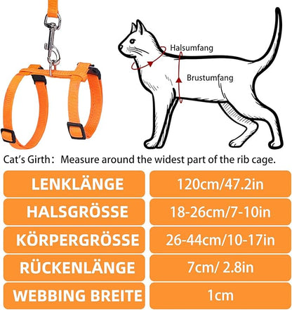 PUPTECK Adjustable Cat Harness and Leash Set Escape Proof Kitten Strap Collar for Walking Travel, Orange