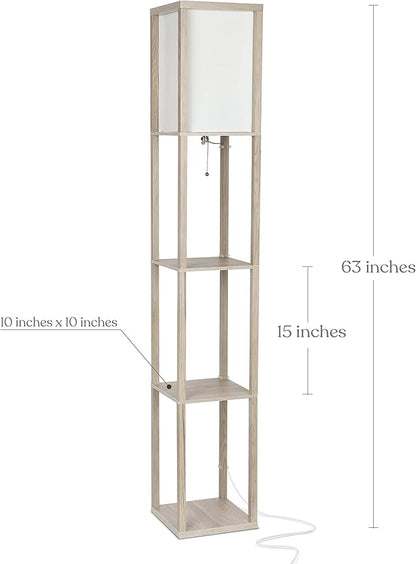 Brightech Maxwell - Modern Shelf Floor Lamp with Lamp Shade and LED Bulb - Coner Display Floor Lamps with Shelves for Living Room, Bedroom and Office - Rustic Wood