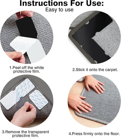 Washable Rug Grippers for Hardwood & Tile Floors, Reusable Non Slip Carpet Pads to Keep Corners Flat, Floor-Friendly Adhesive, Easy to Apply and Remove, Anti Curling Design (8 Pack)