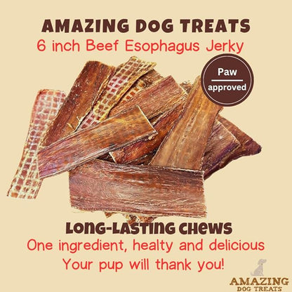 Amazing Dog Treats - Beef Esophagus Jerky for Dogs (5-6 Inch - 25 Pc/Pack) - Gullet Dog Chews