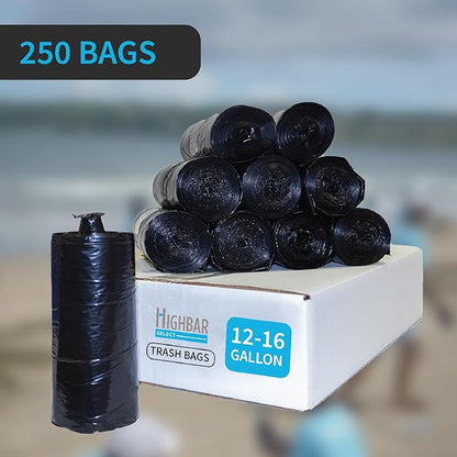 Home and Kitchen Durable Black Trash Bags, 12-16 Gallon, Strong and Puncture Proof Resins, 0.8 Mil Thick, Standard Wastebasket Size 23 x 31, Extra Tall, Office and Food Waste, 250 Count