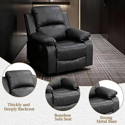 Saxum Tegmen Living Room Furniture Sets, Sectional Leather Sofa Set, Adjustable Recliner Chair with Manual Button for Living Room/Office (Chair, Black Leather)