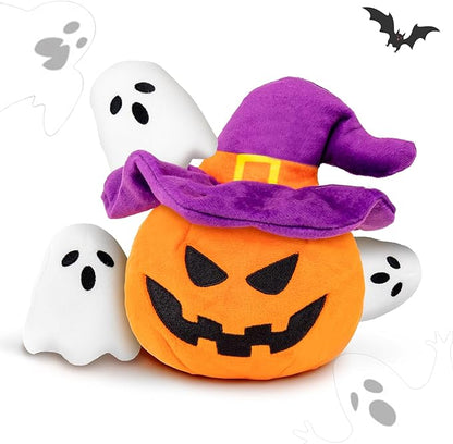 Halloween Dog Toys - Pumpkin & Ghosts Dog Halloween Toys, Squeaky Plush Dog Toy, Gifts for Small Medium Large Dogs, Hide and Seek Dog Toy
