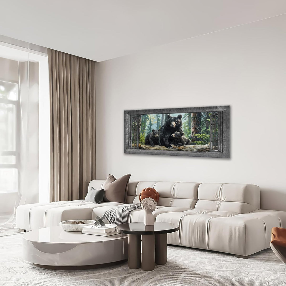Large Wall Art Black Bear Canvas Cabin Living Room Pictures Prints Forest Oversize Wall Decor Animal Painting Artwork for Bedroom Dining Office Home 60"x30"