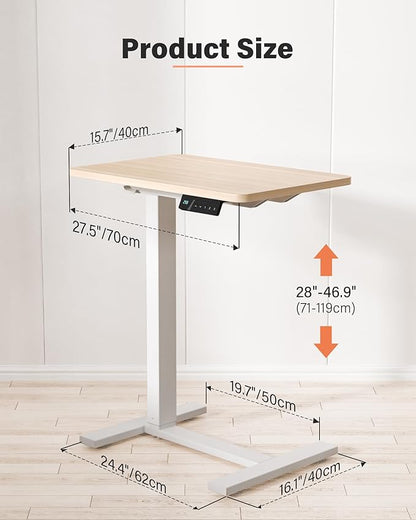 FiCiHi Small Electric Standing Desk - Adjustable Height Bedside Laptop Table with Wheels, Mobile, Portable Rolling Computer Workstation Sit Stand Table for Home Office, Sofa, Couch Use(28x16,Maple)